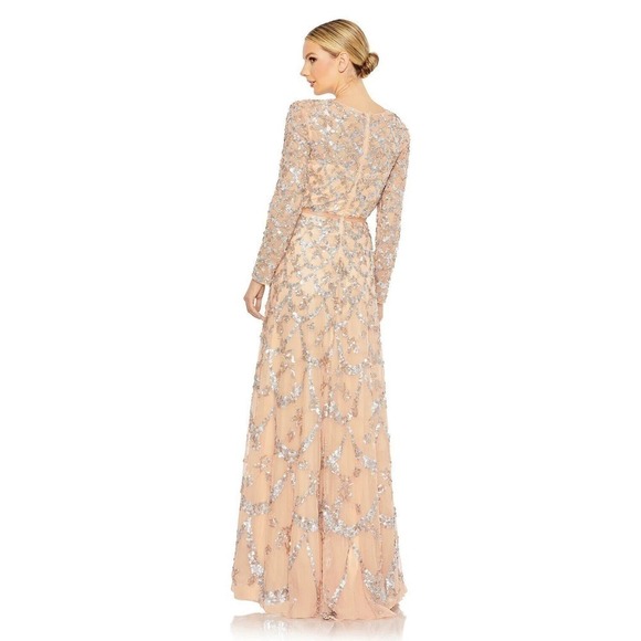 NWT Mac Duggal Sequin Beaded Long Sleeve Gown 5496 Blush Pink Women's Size 10 - Picture 2 of 10